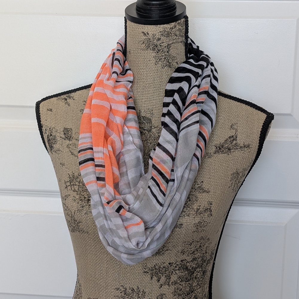 Striped Orange and Black Infinity Scarf
